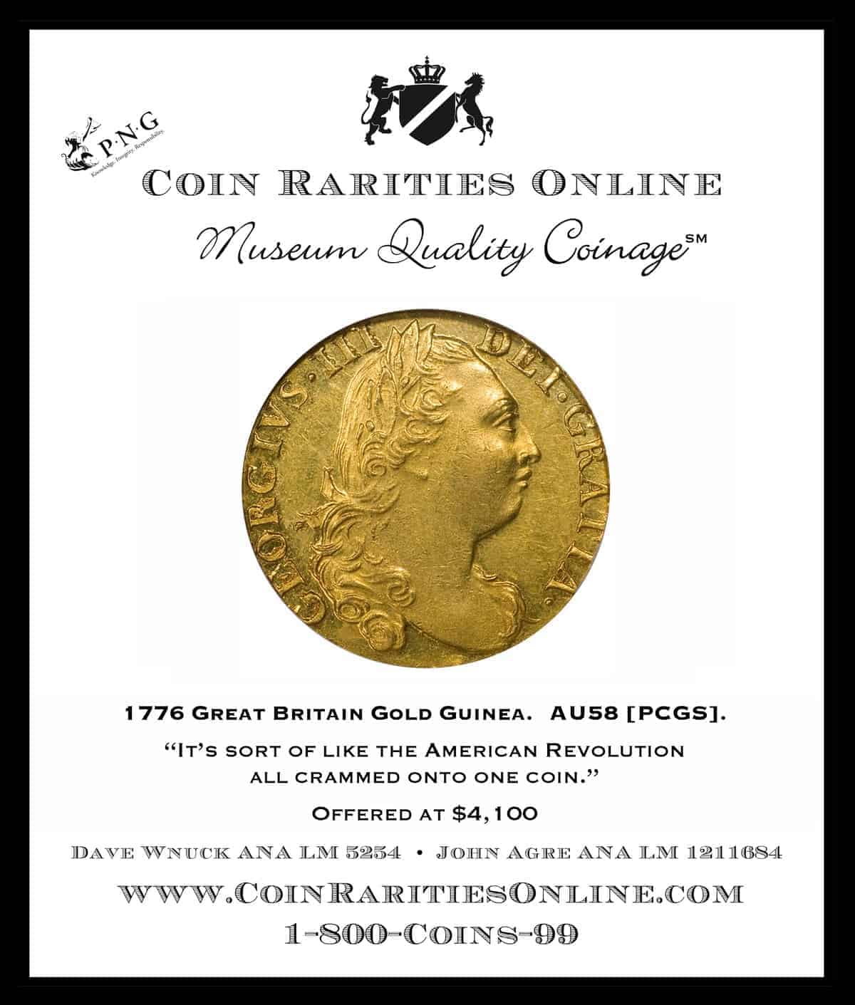 1776 Gold Guinea Ad Color